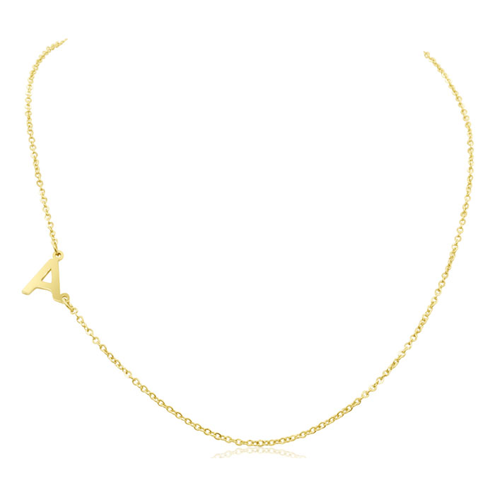 Dainty A Initial Sideways Necklace in Gold Overlay, 16 Inches by SuperJeweler