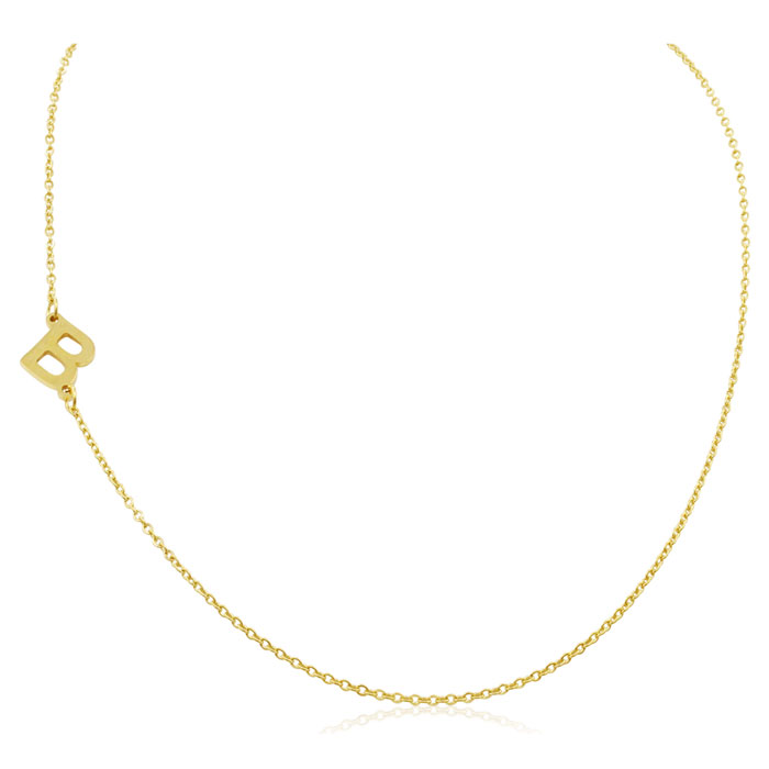 Dainty B Initial Sideways Necklace in Gold Overlay, 16 Inches by SuperJeweler