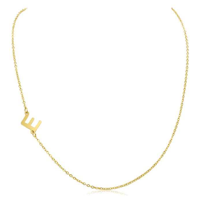 Dainty E Initial Sideways Necklace in Gold Overlay, 16 Inches by SuperJeweler