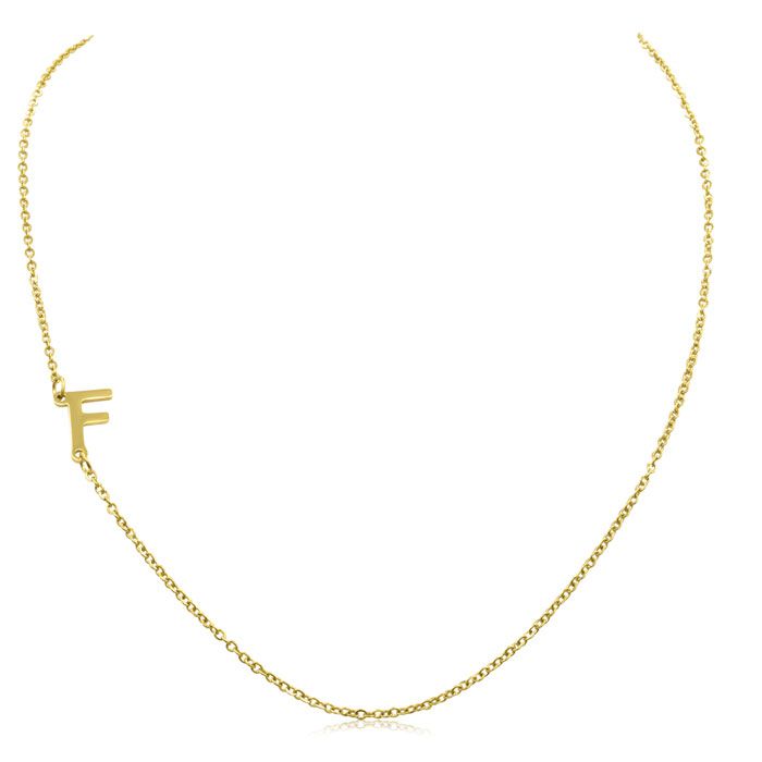 Dainty F Initial Sideways Necklace in Gold Overlay, 16 Inches by SuperJeweler