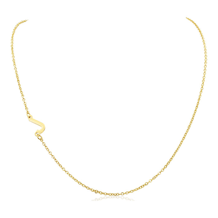 Dainty J Initial Sideways Necklace in Gold Overlay, 16 Inches by SuperJeweler