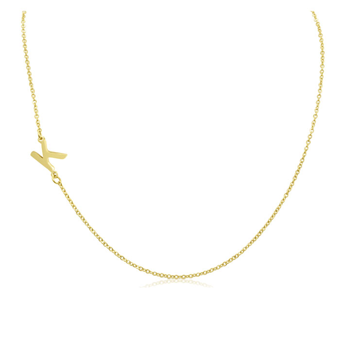 Dainty K Initial Sideways Necklace in Gold Overlay, 16 Inches by SuperJeweler