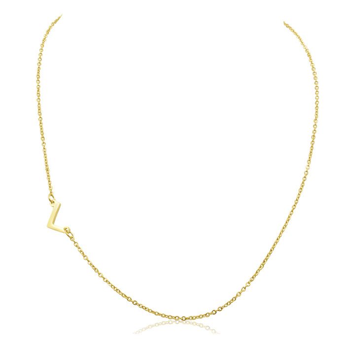 Dainty L Initial Sideways Necklace in Gold Overlay, 16 Inches by SuperJeweler