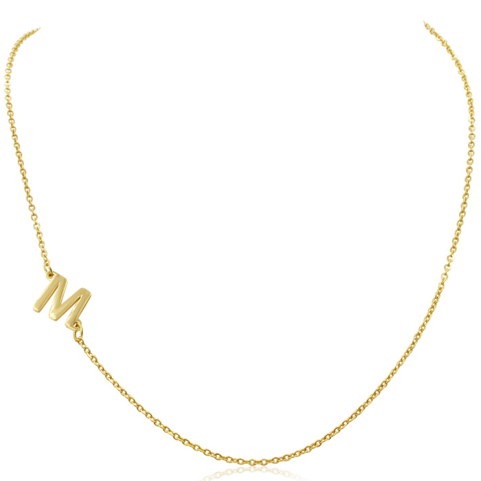 Dainty M Initial Sideways Necklace in Gold Overlay, 16 Inches by SuperJeweler