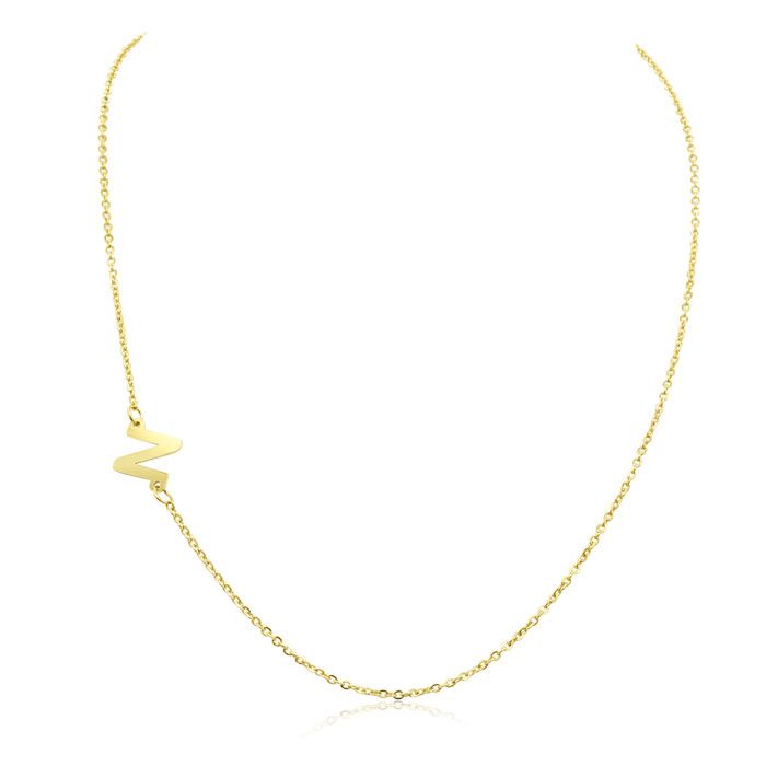 Dainty N Initial Sideways Necklace in Gold Overlay, 16 Inches by SuperJeweler