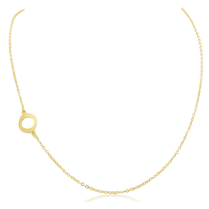 Dainty O Initial Sideways Necklace in Gold Overlay, 16 Inches by SuperJeweler