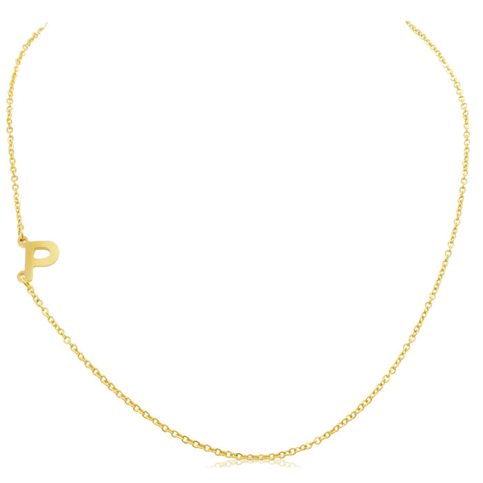 Dainty P Initial Sideways Necklace in Gold Overlay, 16 Inches by SuperJeweler