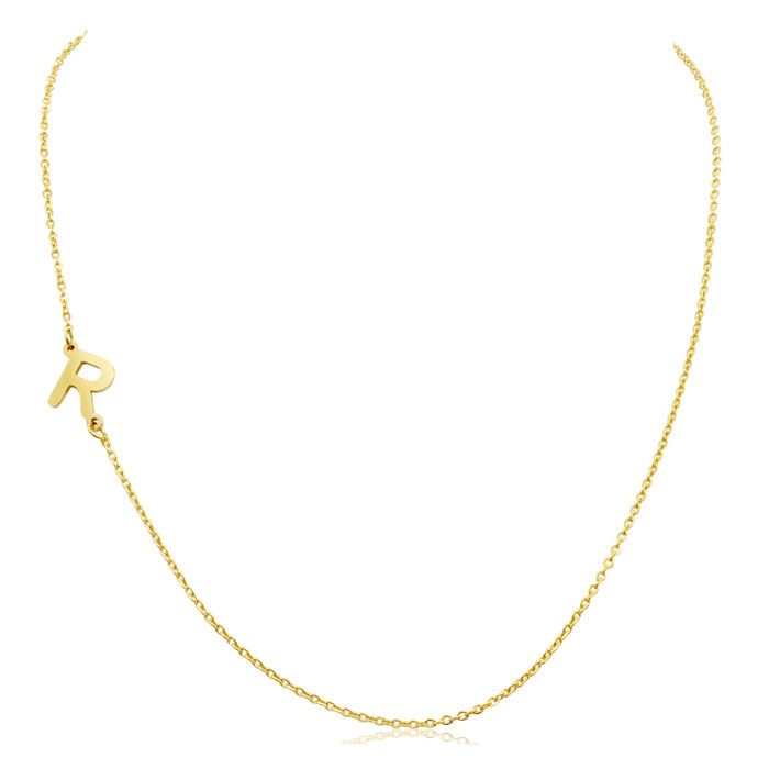 Dainty R Initial Sideways Necklace in Gold Overlay, 16 Inches by SuperJeweler