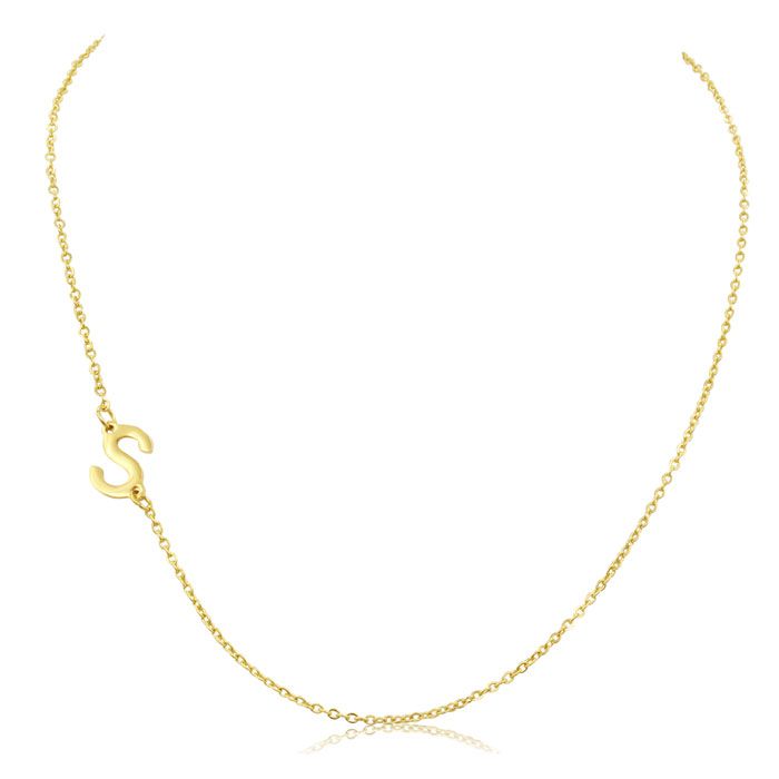 Dainty S Initial Sideways Necklace in Gold Overlay, 16 Inches by SuperJeweler