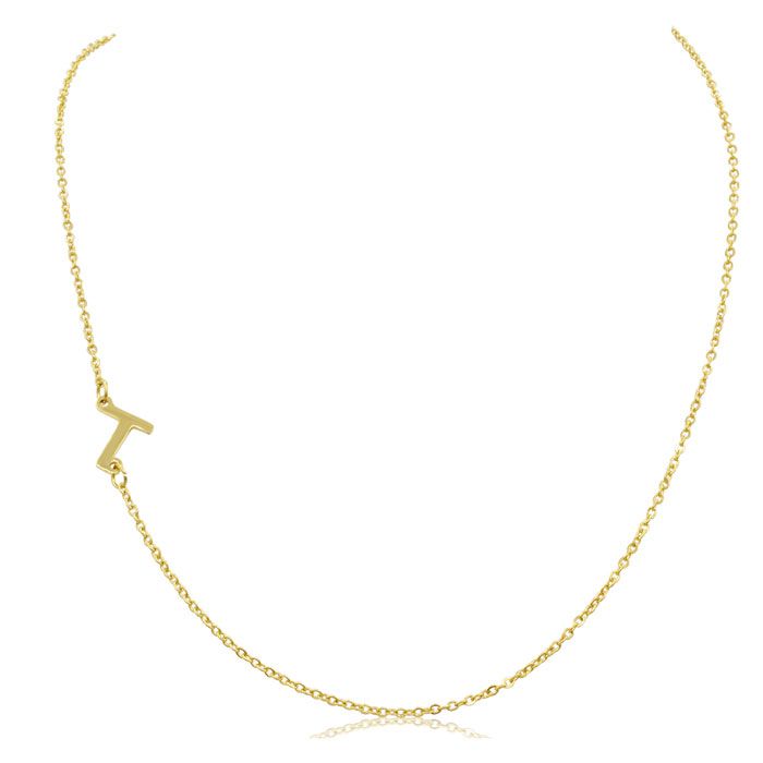 Dainty T Initial Sideways Necklace in Gold Overlay, 16 Inches by SuperJeweler