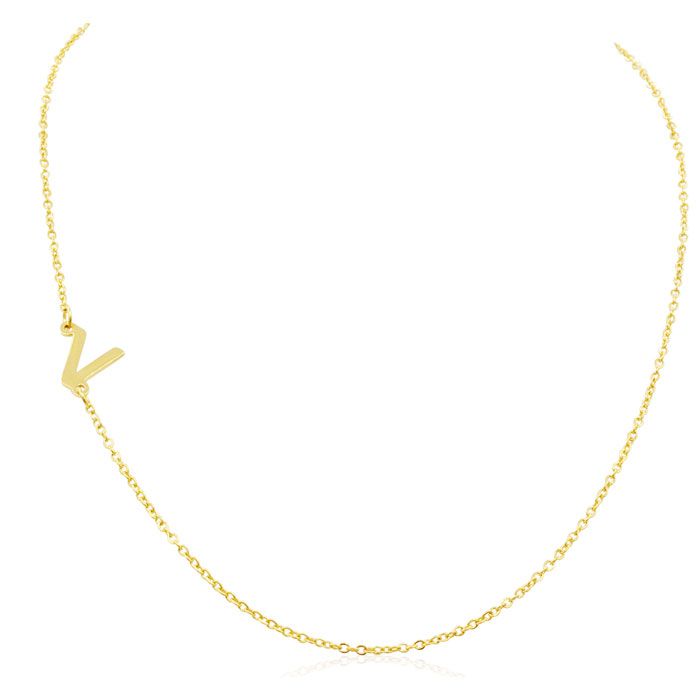 Dainty V Initial Sideways Necklace in Gold Overlay, 16 Inches by SuperJeweler