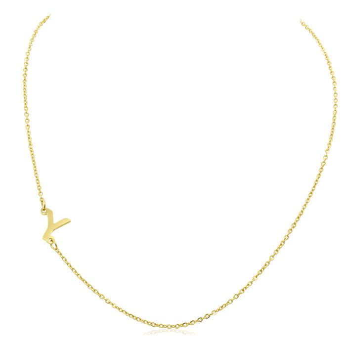 Dainty Y Initial Sideways Necklace in Gold Overlay, 16 Inches by SuperJeweler