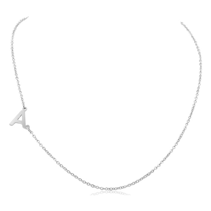 Dainty A Initial Sideways Necklace in Silver Overlay, 16 Inches by SuperJeweler