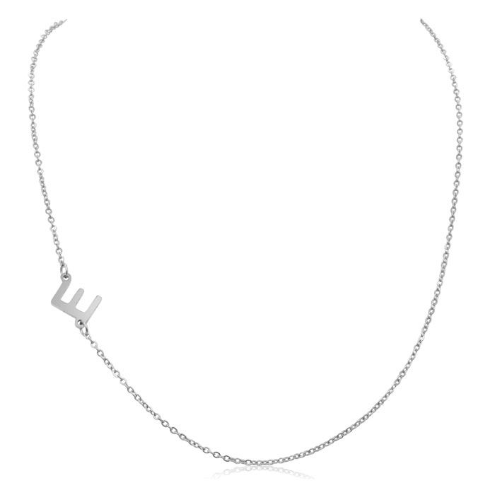 Dainty E Initial Sideways Necklace in Silver Overlay, 16 Inches by SuperJeweler