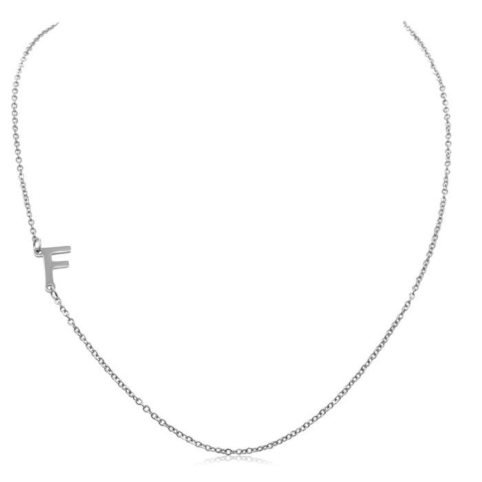 Dainty F Initial Sideways Necklace in Silver Overlay, 16 Inches by SuperJeweler