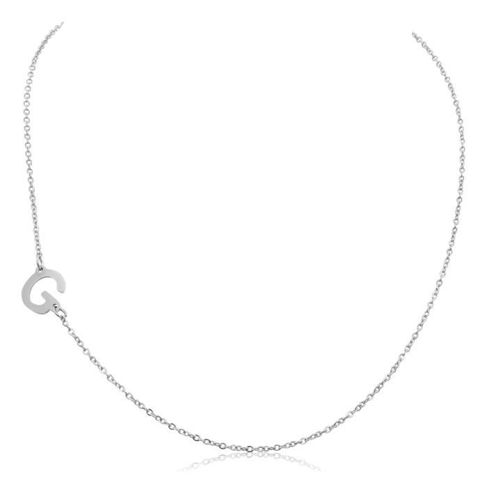 Dainty G  ColorInitial Sideways Necklace in Silver Overlay, 16 Inches by SuperJeweler