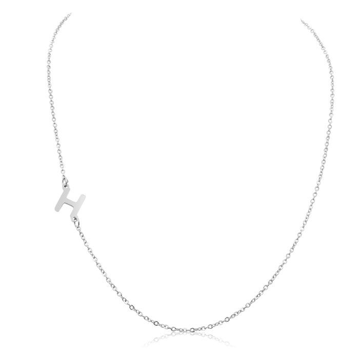 Dainty H Initial Sideways Necklace in Silver Overlay, 16 Inches by SuperJeweler