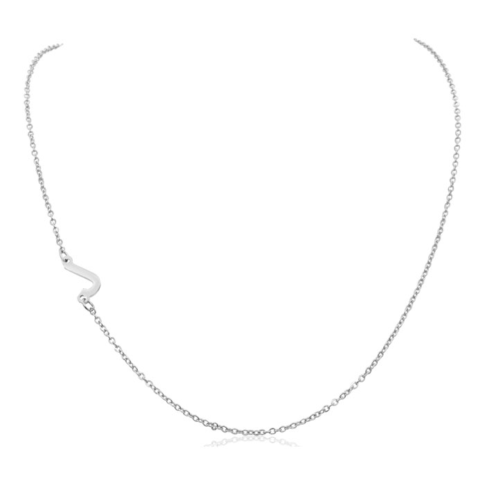 Dainty J Initial Sideways Necklace in Silver Overlay, 16 Inches by SuperJeweler