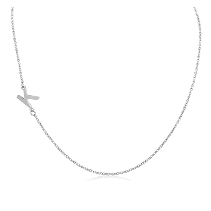 Dainty K Initial Sideways Necklace in Silver Overlay, 16 Inches by SuperJeweler