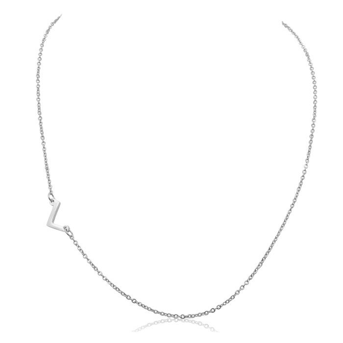 Dainty L Initial Sideways Necklace in Silver Overlay, 16 Inches by SuperJeweler