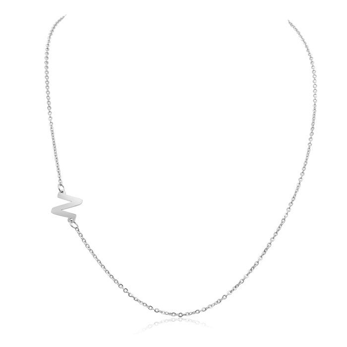 Dainty N Initial Sideways Necklace in Silver Overlay, 16 Inches by SuperJeweler