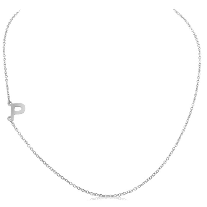 Dainty P Initial Sideways Necklace in Silver Overlay, 16 Inches by SuperJeweler