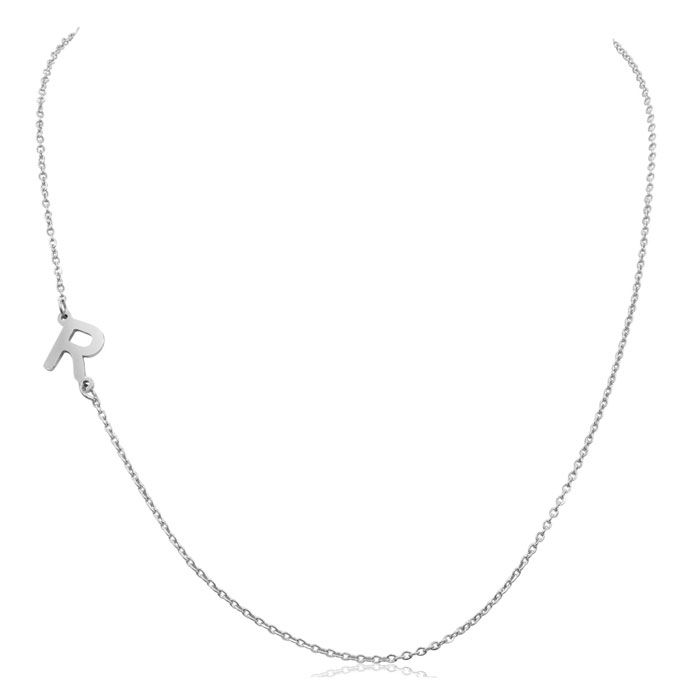 Dainty R Initial Sideways Necklace in Silver Overlay, 16 Inches by SuperJeweler