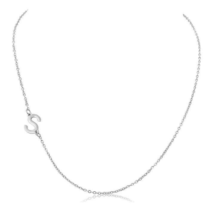 Dainty S Initial Sideways Necklace in Silver Overlay, 16 Inches by SuperJeweler