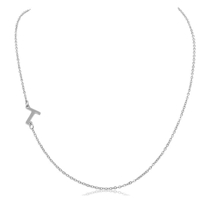 Dainty T Initial Sideways Necklace in Silver Overlay, 16 Inches by SuperJeweler