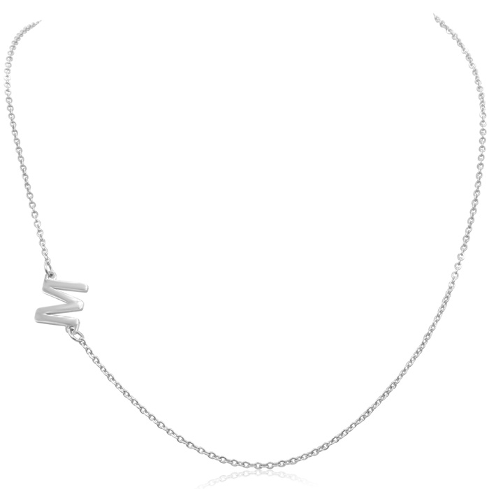 Dainty W Initial Sideways Necklace in Silver Overlay, 16 Inches by SuperJeweler