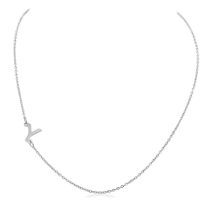 Dainty Y Initial Sideways Necklace in Silver Overlay, 16 Inches by SuperJeweler