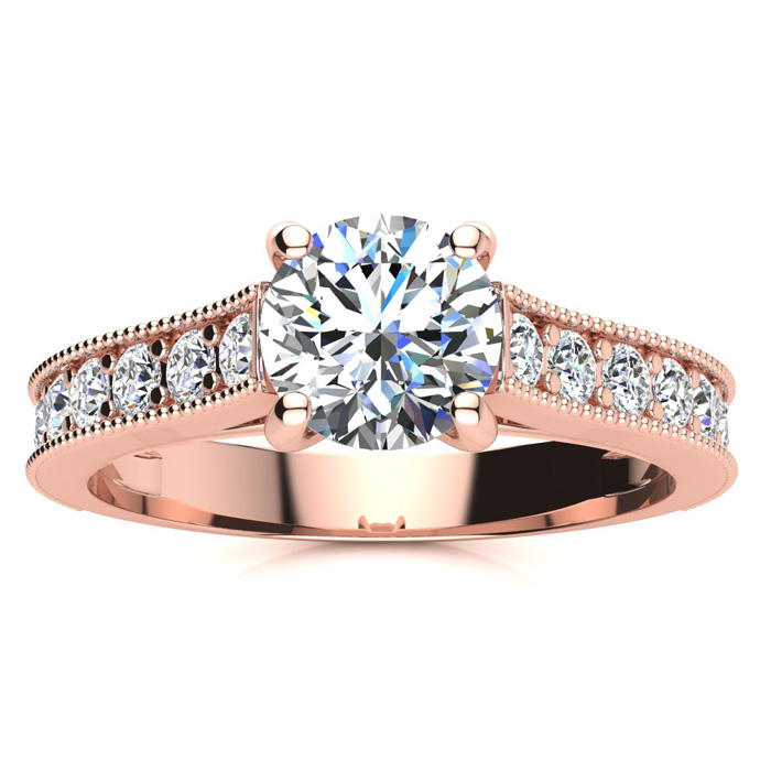 1.5 Carat Diamond Engagement Ring w/ 1 Carat Center Diamond in 14K Rose Gold (3.7 g) (, I2 Clarity Enhanced), Size 10 by SuperJeweler