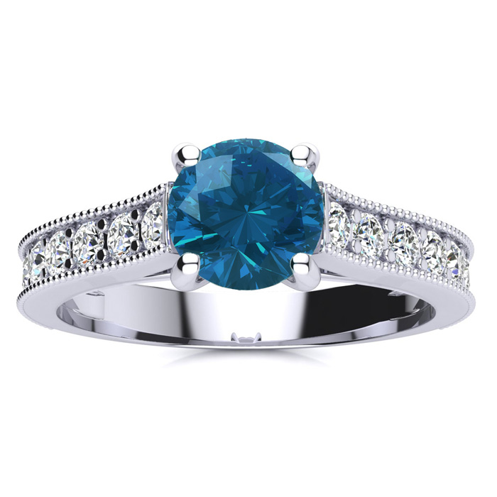 1.5 Carat Diamond Engagement Ring W/ 1 Carat Blue Diamond Center In 14K White Gold (3.7 G) By SuperJeweler