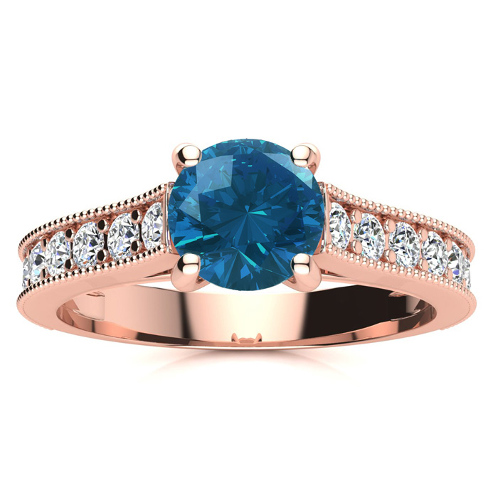 1.5 Carat Diamond Engagement Ring w/ 1 Carat Blue Diamond Center in 14K Rose Gold (3.7 g), Size 10 by SuperJeweler