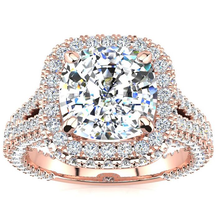 4 1/2 Carat Cushion Cut Halo Diamond Engagement Ring in 14K Rose Gold (7.70 g) (  I1-I2 Clarity Enhanced)  Size 4 by SuperJeweler