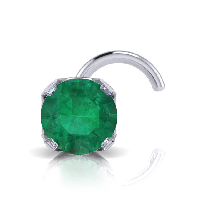 0.015 Carat 1.5mm Emerald Nose Ring in 14K White Gold by SuperJeweler