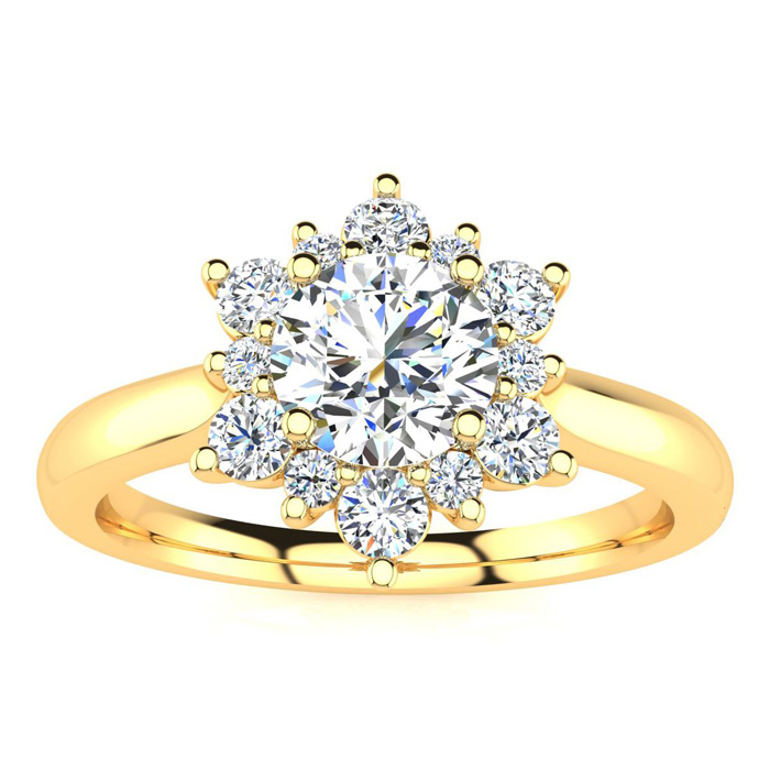 1.5 Carat Round Shape Halo Diamond Engagement Ring in 14K Yellow Gold (4 g) (, SI2-I1), Size 4 by SuperJeweler