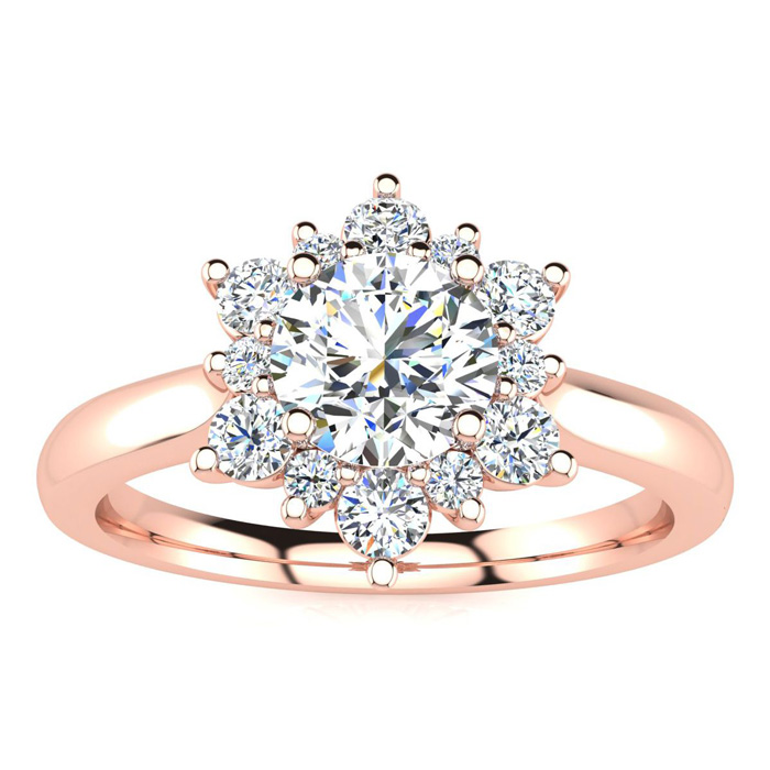 1.5 Carat Round Shape Halo Diamond Engagement Ring in 14K Rose Gold (4 g) (, SI2-I1), Size 4 by SuperJeweler