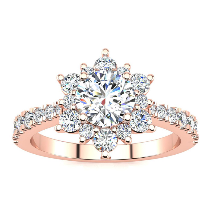 2 Carat Round Shape Halo Diamond Engagement Ring in 14K Rose Gold (4 g) (, SI2-I1), Size 4 by SuperJeweler