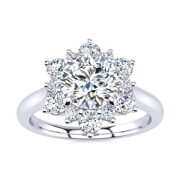 3/4 Carat Round Shape Halo Diamond Engagement Ring in 14K White Gold (3.60 g) (, SI2-I1), Size 4 by SuperJeweler