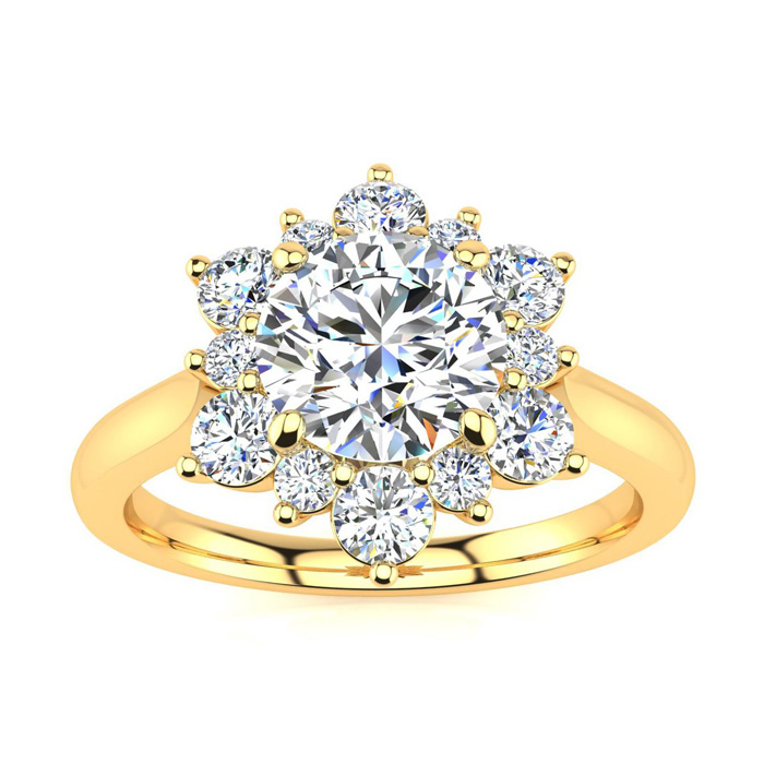 3/4 Carat Round Shape Halo Diamond Engagement Ring in 14K Yellow Gold (3.60 g) (, SI2-I1), Size 4 by SuperJeweler