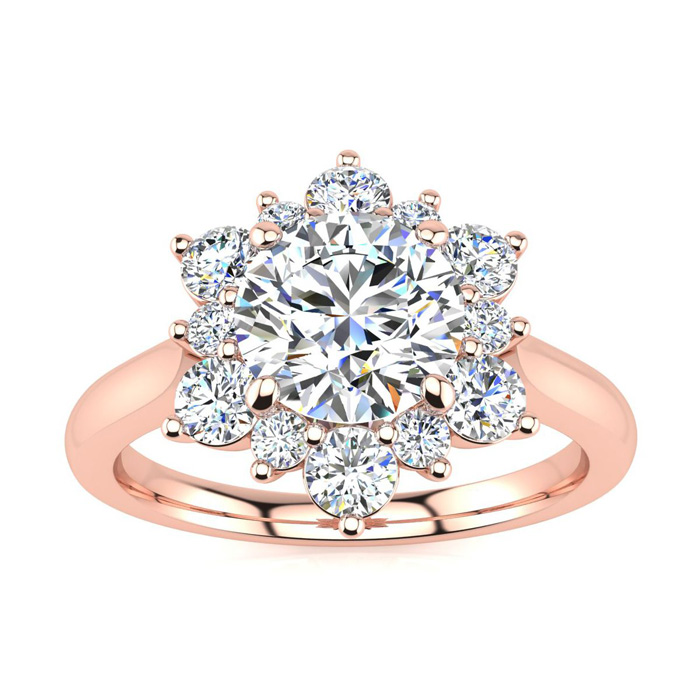 3/4 Carat Round Shape Halo Diamond Engagement Ring in 14K Rose Gold (3.60 g) (, SI2-I1), Size 4 by SuperJeweler