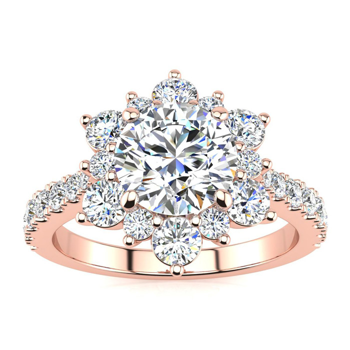 1 Carat Round Shape Halo Diamond Engagement Ring In 14K Rose Gold (3.60 G) (I-J, I1-I2 Clarity Enhanced) By SuperJeweler