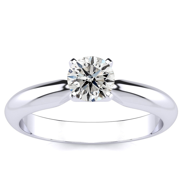 14K White Gold 1/2 Carat Diamond Solitaire Engagement Ring (G-H Color, I1-I2), Size 10 by SuperJeweler