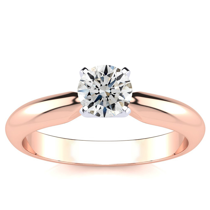 14K Rose Gold 1/2 Carat Diamond Solitaire Engagement Ring (G-H Color, SI2), Size 10 by SuperJeweler