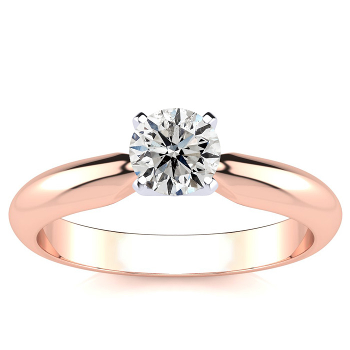 14K Rose Gold 1/2 Carat Diamond Solitaire Engagement Ring (G-H Color, I1-I2), Size 10 by SuperJeweler