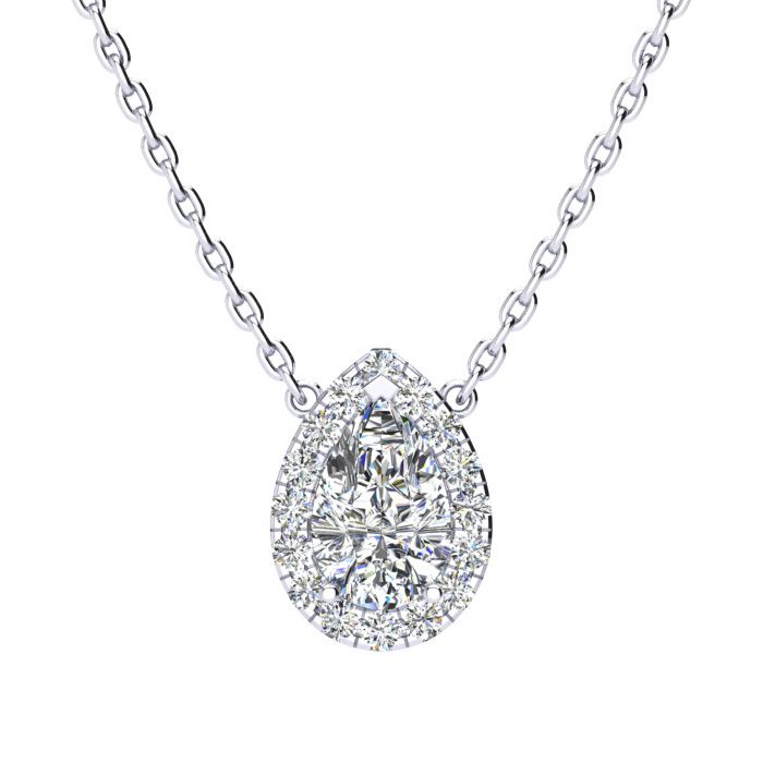 1/2 Carat Pear Shape Halo Diamond Necklace in 14K White Gold (2.62 g), G/H Color, 17 Inch Chain by SuperJeweler