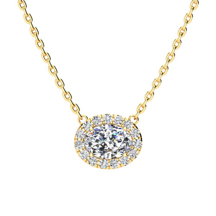 1/2 Carat Oval Shape Halo Diamond Necklace in 14K Yellow Gold (2.62 g), G/H Color, 17 Inch Chain by SuperJeweler