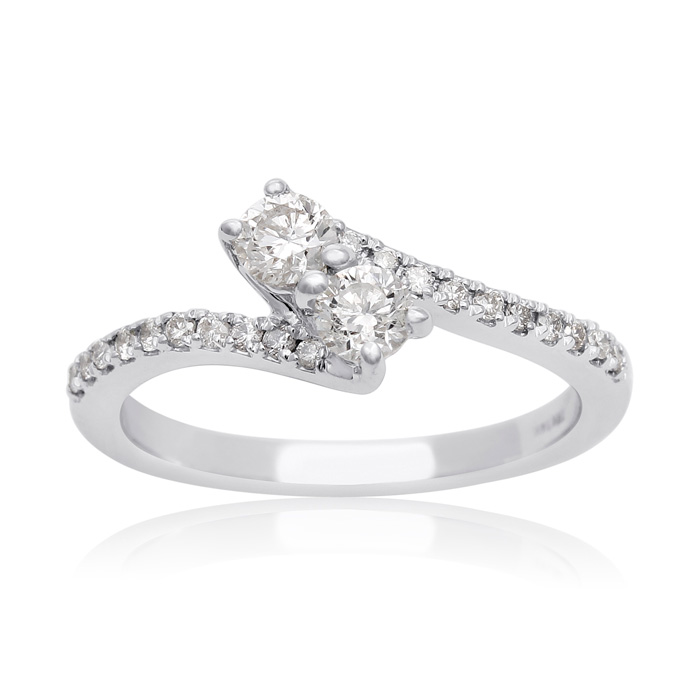 1/2 Carat Two Stone Diamond Bonded Love Ring in White Gold, , Size 9 by SuperJeweler