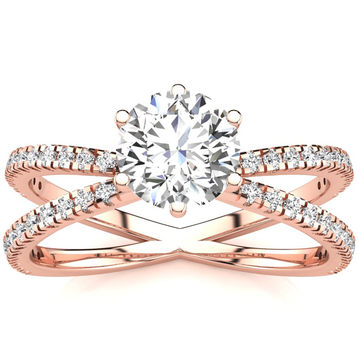 Modern X Band 1.25 Carat Solitaire Engagement Ring w/ 48 Side Diamonds in 14K Rose Gold (3.5 g)  Size 4.5  Size 4.5 by SuperJeweler